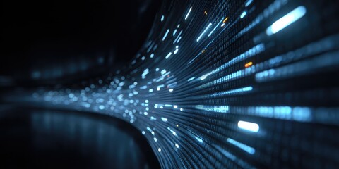 Abstract digital data stream, glowing light trails