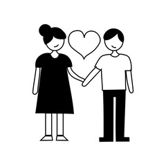 Couple love icon. Romantic pair symbol. Heart shape vector. Black outline art.