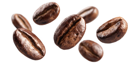 Obraz premium Coffee Beans Floating with Gravity Effect Isolated on Transparent Background