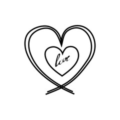 Heart love icon. Double heart symbol. Love text vector. Black outline design.
