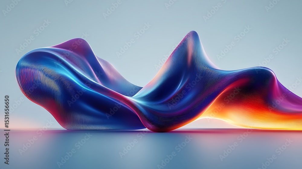 Poster abstract curved wave, digital art with gradient colorful illumination