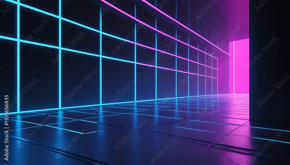 Poster captivating neon grid corridor visualizing advanced metaverse concepts