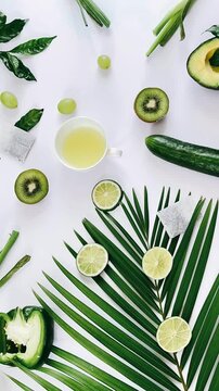 freshly squeezed lemon juice, healthy juice clip, organic lemon visuals, vibrant plant aesthetics, colorful fruit and vegetable display, nutritious beverage video, refreshing lemon drink, artistic jui