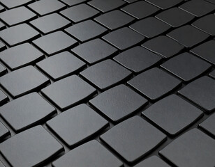 Dark gray cobblestone pavement texture, repeating pattern, angled perspective.