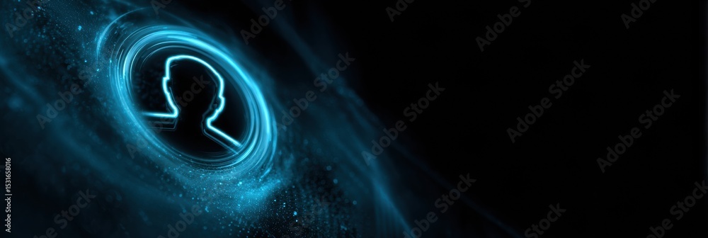 Poster cyber shield glowing orb with teen profile icon in a futuristic design and a dark background