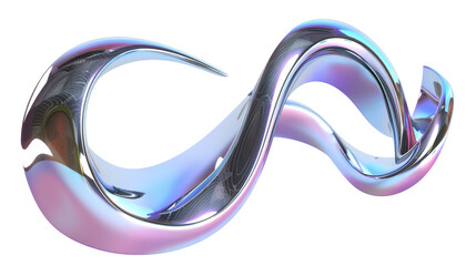 Iridescent Abstract Metallic Sculpture with Flowing Curves on Transparent Background