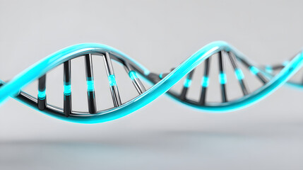 Futuristic DNA helix glowing with soft blue light, abstract genetic structure, biotechnology concept, modern science background, innovation, closeup, 3D render