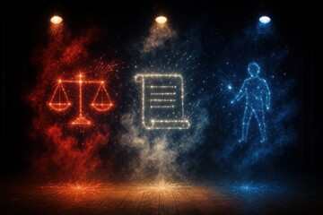 Patriotic stage with firework particles forming constellation of founding principles