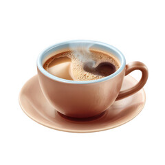 Fototapeta premium Cup of coffee with steam rising from the surface on a saucer, showcasing a warm and inviting beverage. featuring drink, hot, morning