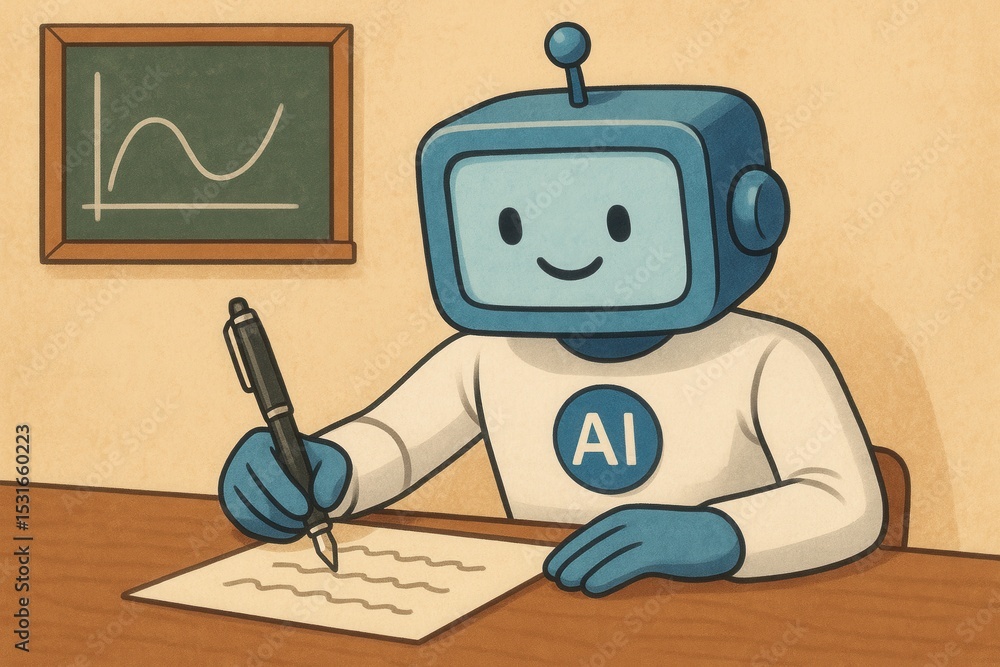 Aufkleber chatgpt ai bot writing with pen on paper for artificial intelligence and education concept