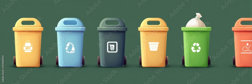 Poster Sorting Waste at Home Using a Four Bin Layout With Clear Icons for Efficient Recycling and Disposal Processes