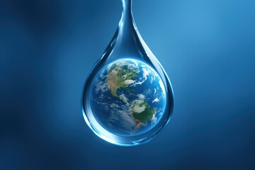 Environmental conservation featuring water droplet containing miniature Earth globe