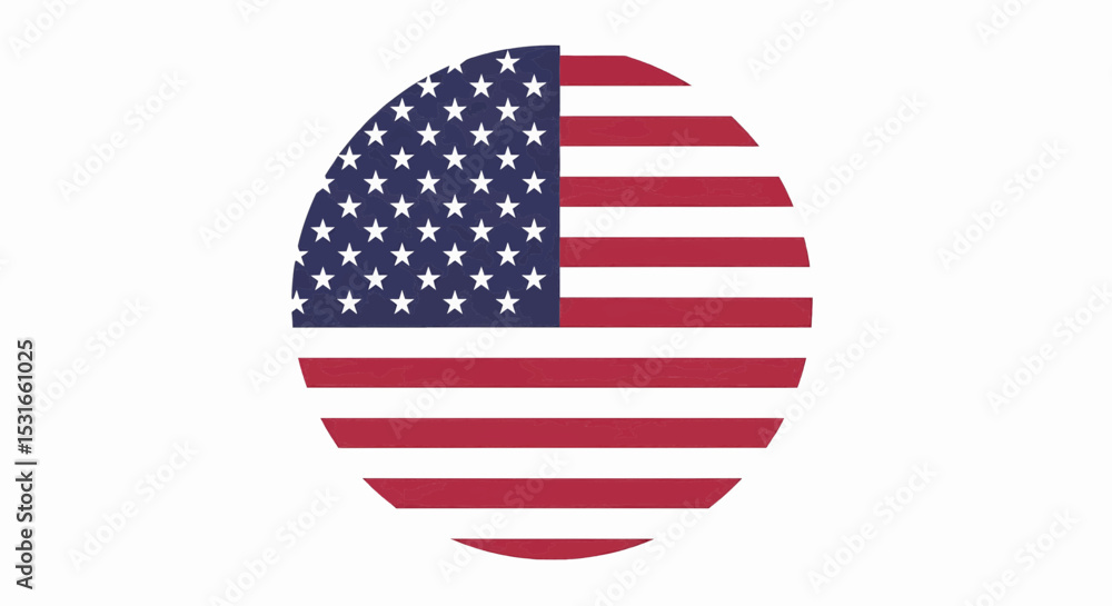 Poster high-quality image of a circular usa flag with fifty white stars in a dark blue rectangle and thirte