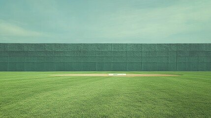 Fototapeta premium Empty baseball field with green wall and pitcher's mound.