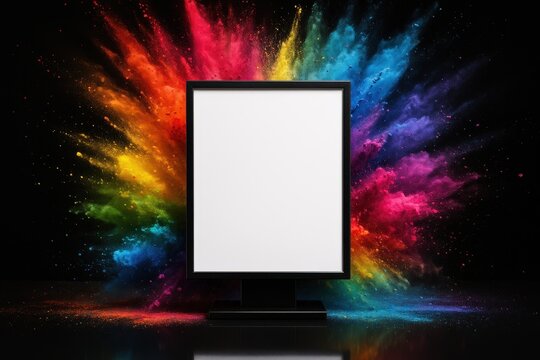 Explosive product showcase with vibrant colored powder burst effects