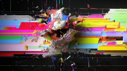 Neon glitch waves disrupting a multicolor background, tech error visuals in cyber palette