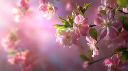 Modern floral composition of soft pink flowers framing minimalist pastel background