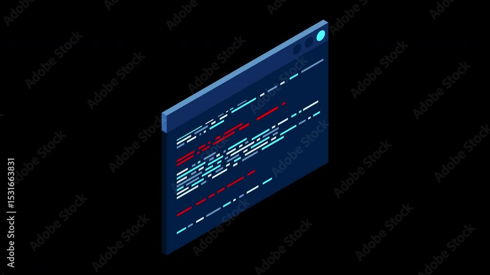 Poster isometric coding screen animation. coding programming technology. programming concept. technology an