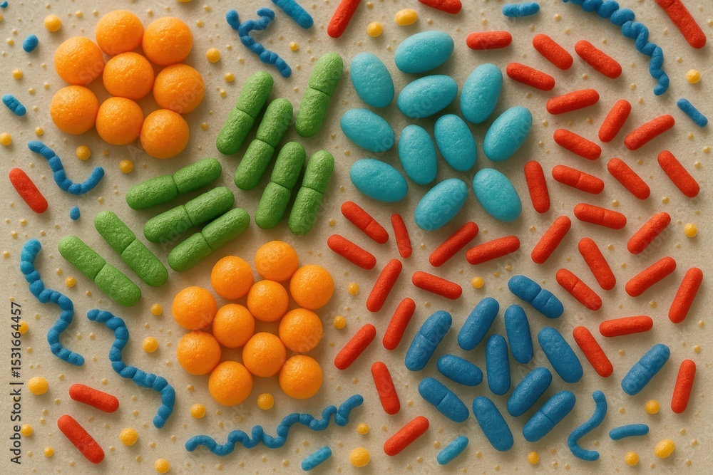 Aufkleber microscopic bacterial culture displaying colorful probiotic microorganisms in scientific laboratory 