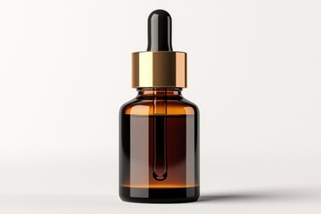 Amber bottle with dropper against a bright white background