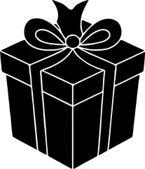 black gift box with ribbon,Gift box icons in Trendy Flat style. Gift boxes with ribbon icons,Gift box flat line silhouette,Icon of a gift box wrapped in a ribbon with a bow. A simple image of a closed