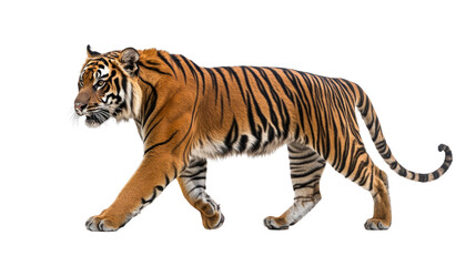 Obraz premium Majestic tiger walking gracefully in the wild nature reserve animal photography forest environment side view wildlife conservation