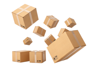 Floating Cardboard Boxes in Various Sizes Representing Shipping and Delivery Logistics Concept