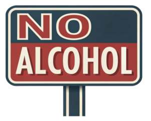 No Alcohol Prohibition Signage with Retro Design and Transparent Background