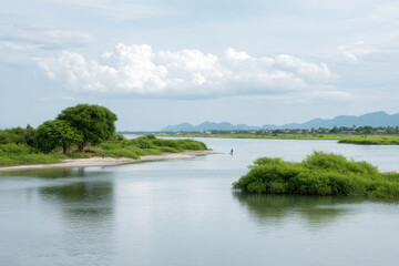 Fototapeta premium serene landscape showcasing lush greenery and diverse wildlife emphasizing importance of environmental conservation