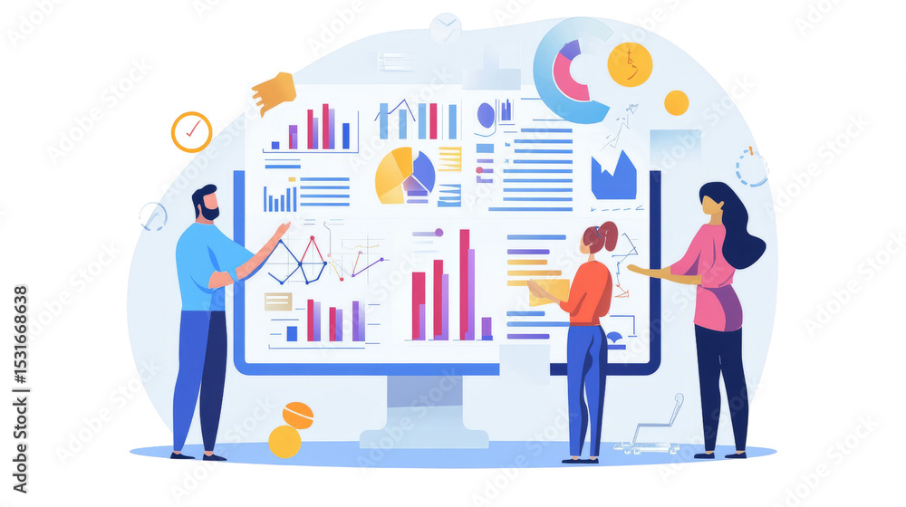 Poster data analysis strategies office setting infographic digital environment collaborative viewpoint busi