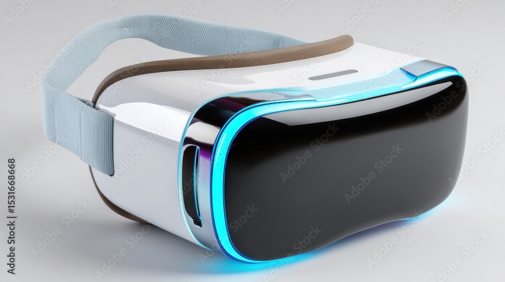 Poster virtual reality headset with glowing digital interface showcasing technology and innovation in a bla