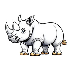 Fototapeta premium White Rhinoceros Cartoon Illustration on Transparent Background