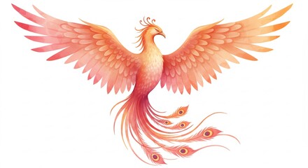 Obraz premium Majestic Phoenix Soaring Watercolor Painting Soft Light. AI Generated