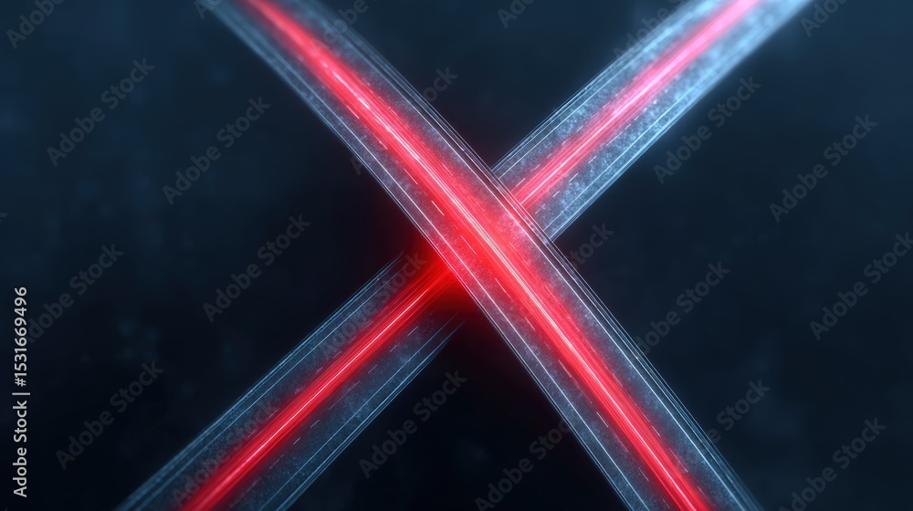 Aufkleber abstract red lines crossing in futuristic space with dark background