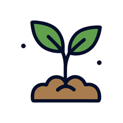 Tiny sprout emerging from earthy soil. Icon symbol illustration