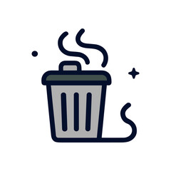 Smelly trash can emitting fumes. Icon symbol illustration
