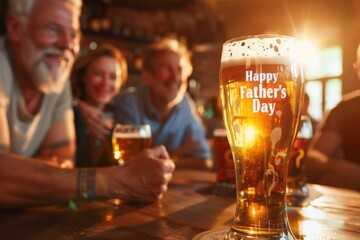 Celebrating father's day with friends at the pub: enjoying a cold beer