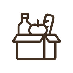 Groceries stocked neatly in cardboard box. Icon symbol illustration