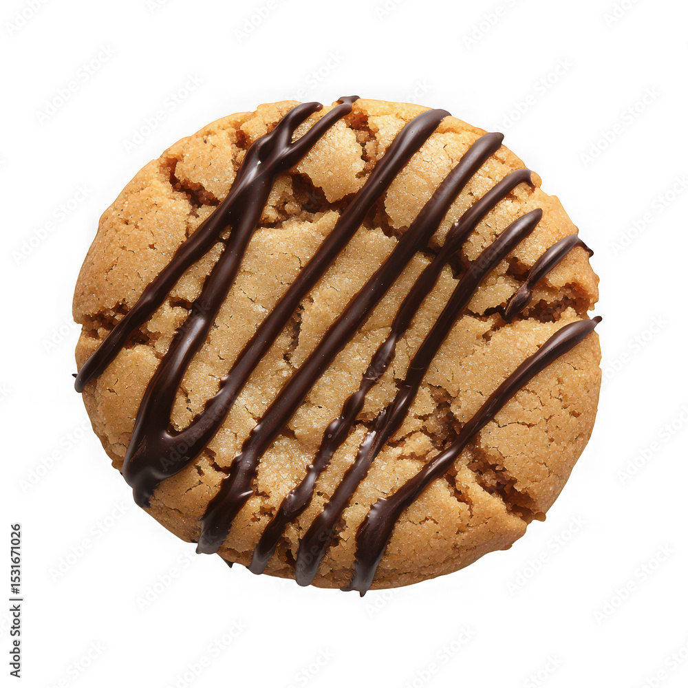 Poster peanut butter cookie with chocolate drizzle isolated on transparent background