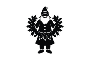 Santa Claus with Christmas wreath vector art illustration