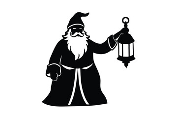 Santa Claus with lantern vector art illustration