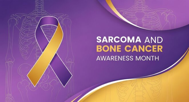 Sarcoma and bone cancer awareness month design with purple and yellow ribbon theme