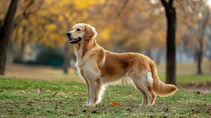 Golden Retriever Standing Proud in Sunny Park