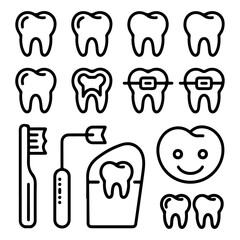 High Quality Medical dental care line icon set