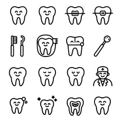 High Quality Medical dental care line icon set
