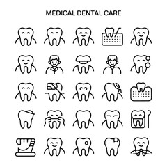 High Quality Medical dental care line icon set