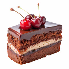 Chocolate Cherry Cake Slice Dessert Isolated Background