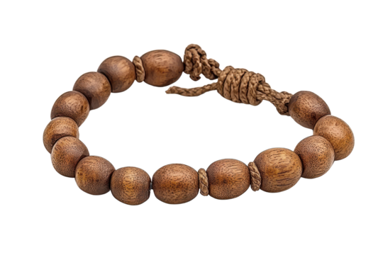 Brown Wooden Beaded Bracelet with Knotted Cord Closure