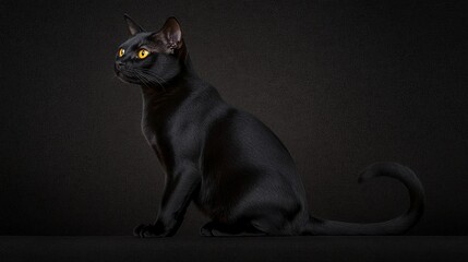 Regal Black Bombay Cat on Dark Background