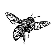 Ornate Bee Illustration: Black and White Insect Art